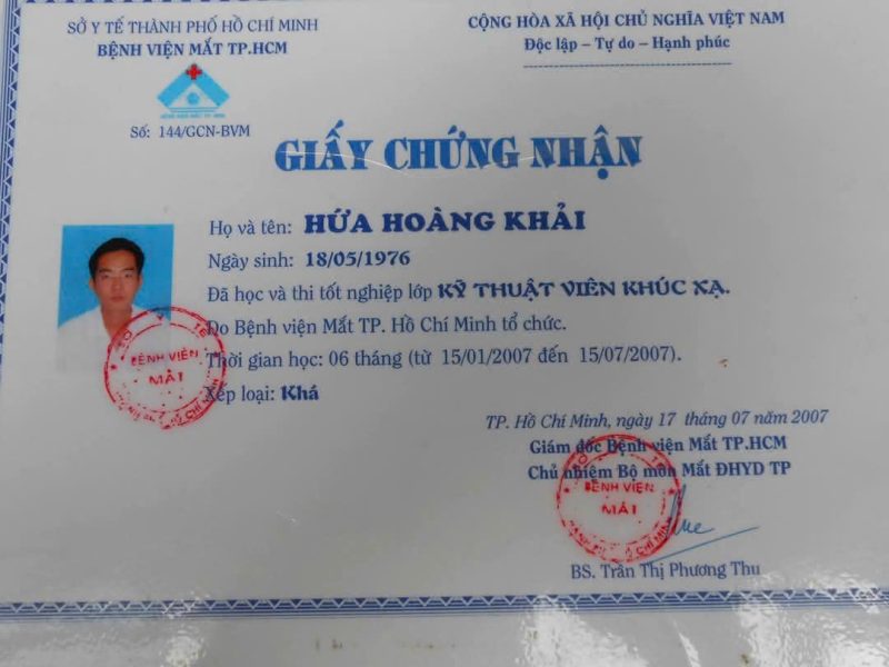 Ktv Hứa Hoàng Khải Chứng Chỉ