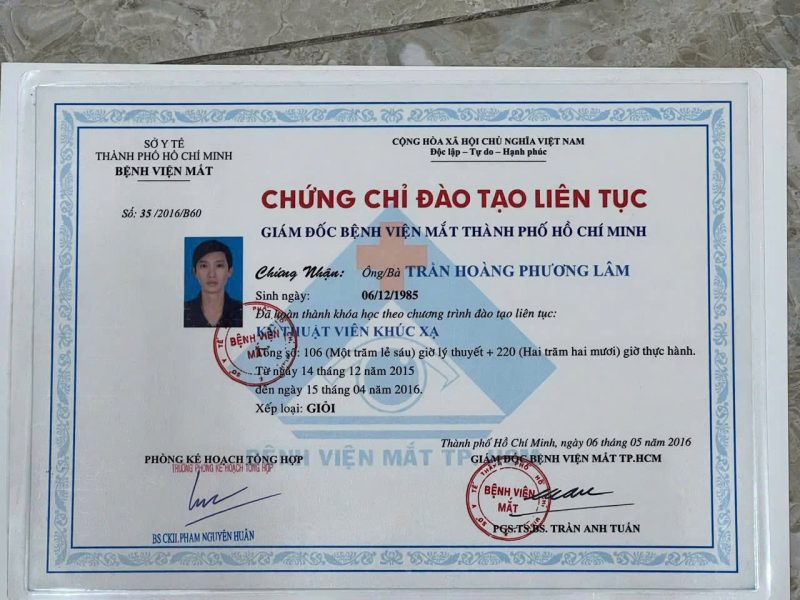 Ktv Trần Hoàng Phương Lâm Chứng Chỉ