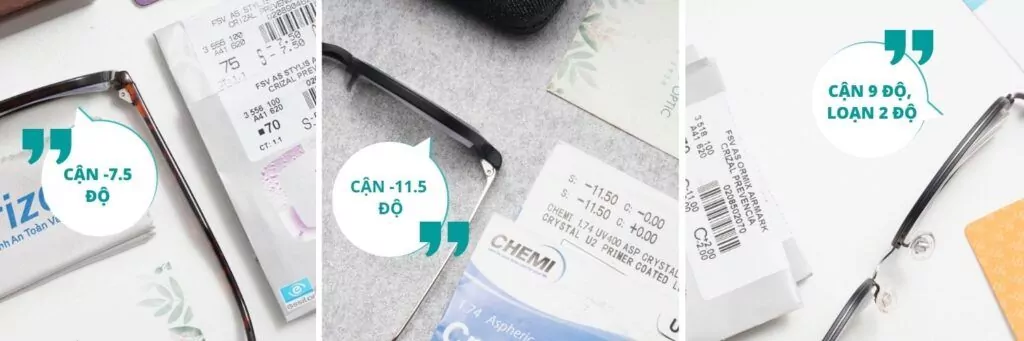 Một số kính hoàn thành của khách hàng lắp tròng kính siêu mỏng tại Mắt Kính Nam Quang
