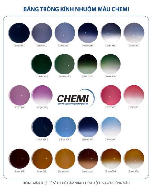 Tròng kính râm cận Chemi RX Tinting bảng màu Tròng kính râm cận Chemi RX Tinting bảng màu