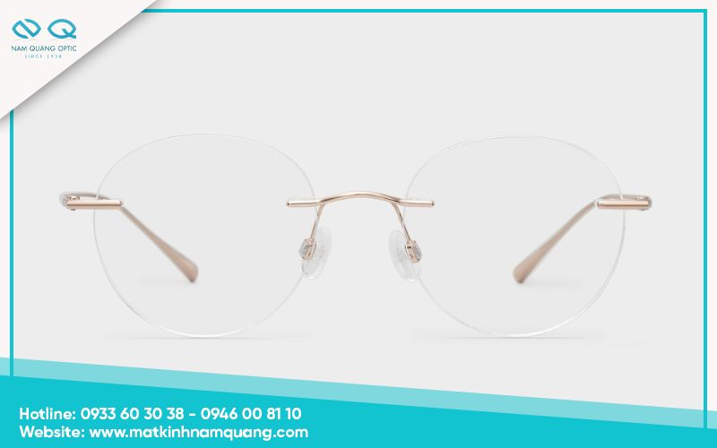 Gọng kính titan không viền dáng tròn thanh lịch cho nữ