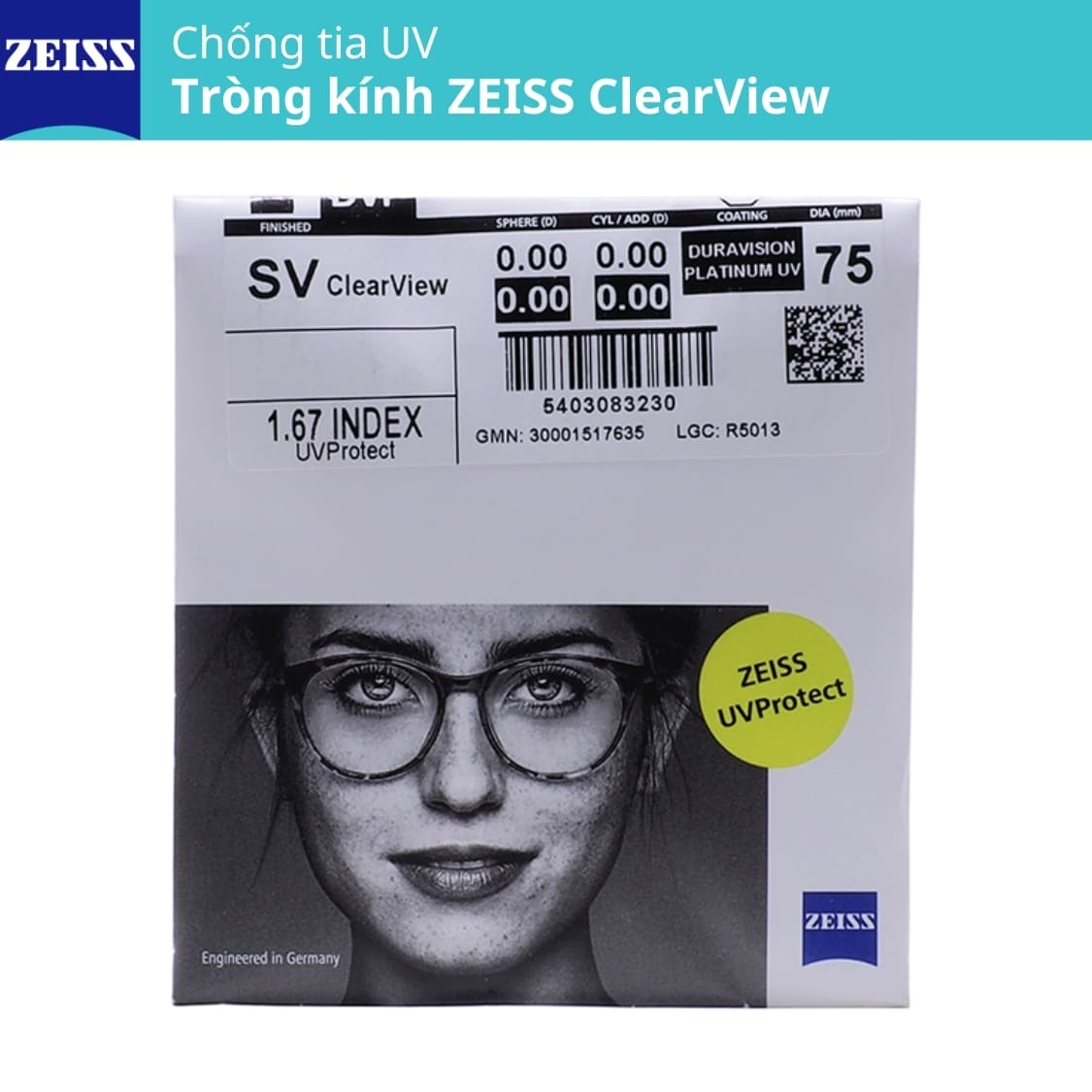 Tròng kính ZEISS ClearView với chiết suất 1.56, hỗ trợ điều tiết cho các tật khúc mắt
