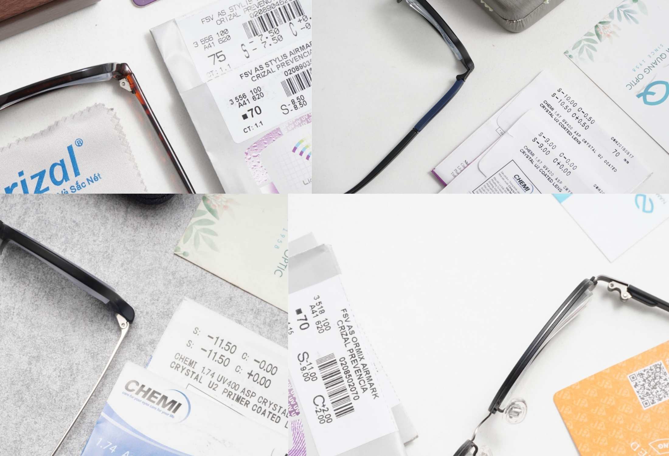 Demo lenses for 1.56, 1.60, 1.67, and 1.74 index comparison