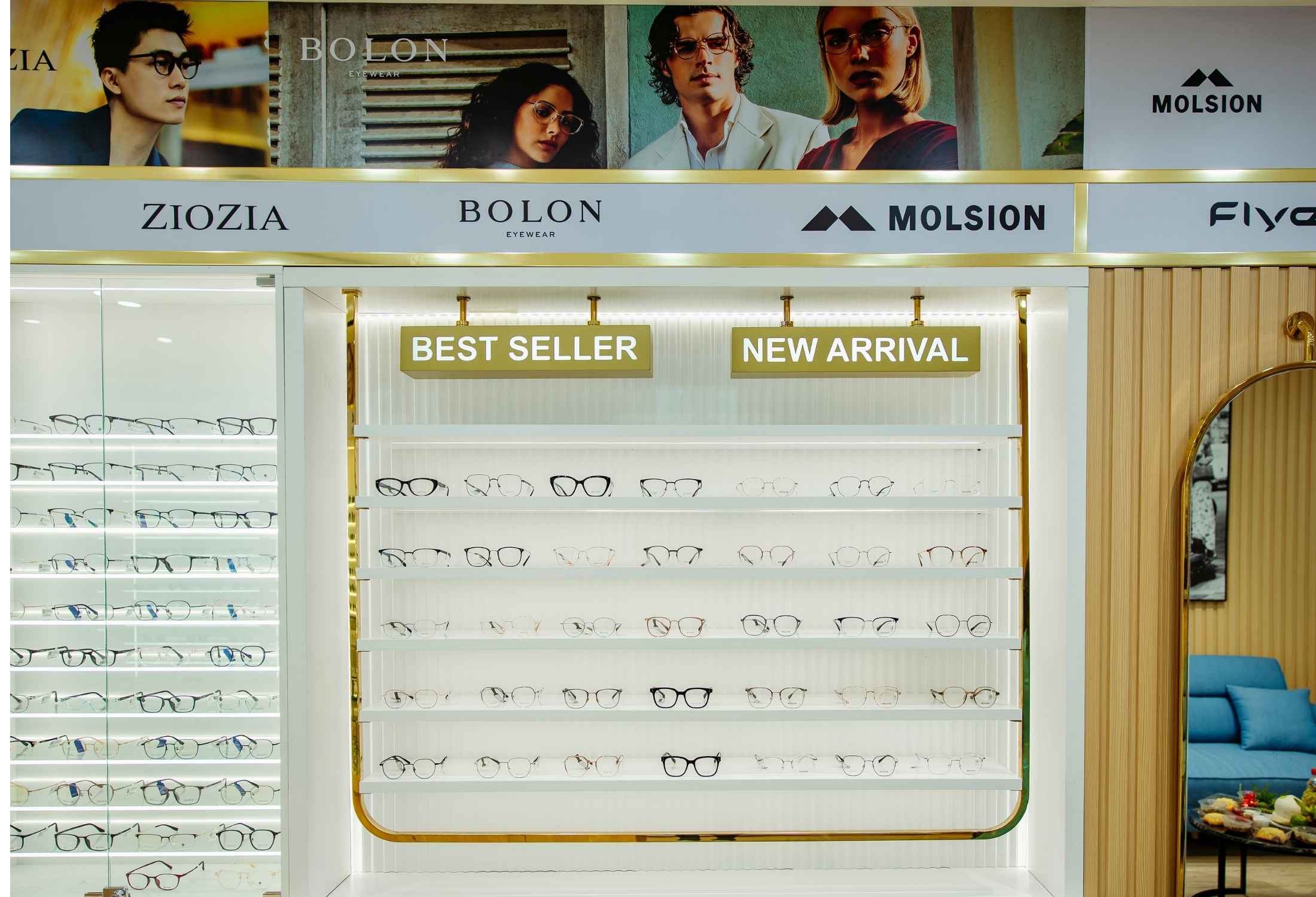 Genuine eyewear and lenses displayed at Nam Quang Optical
