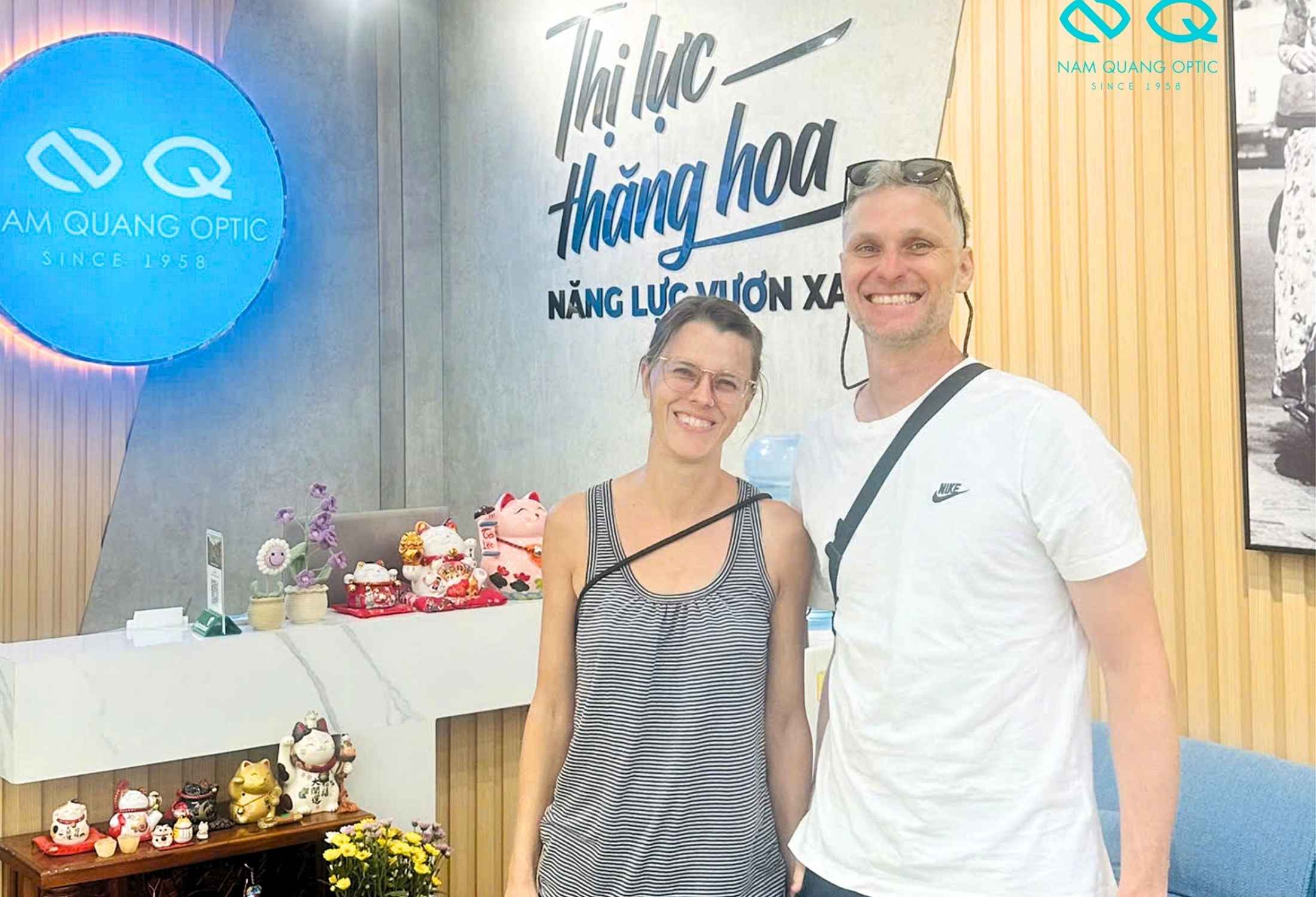 Traveler getting fast eyewear help at Nam Quang Optical in Saigon